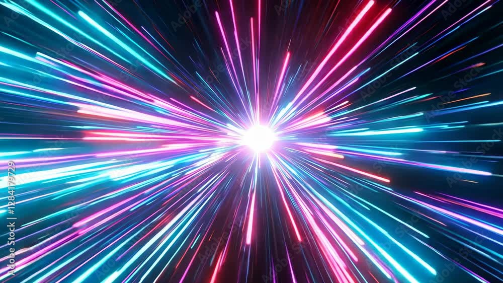 Bright light burst with colorful streaks radiating outward, creating a dynamic cosmic explosion effect. Bright light burst with colorful streaks radiating outward, creating a dynamic cosmic explosion effect.