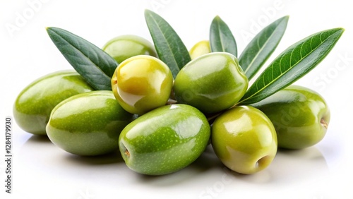 Wallpaper Mural Isolated green olives with leaves on white background for culinary and design purposes
 Torontodigital.ca
