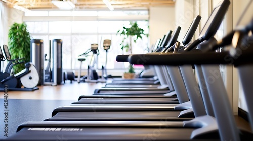 Modern Gym Interior Featuring Treadmills and Fitness Equipment for Dynamic Workouts : Generative AI