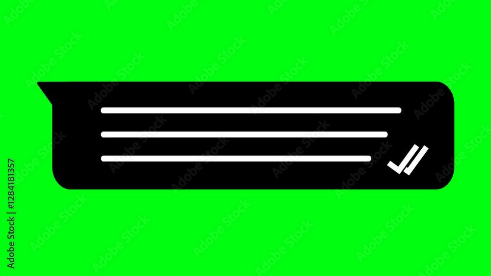 video animation black and white icon chat dialog bubble with checkmark of seen message, on a green chroma key background video animation black and white icon chat dialog bubble with checkmark of seen message, on a green chroma key background
