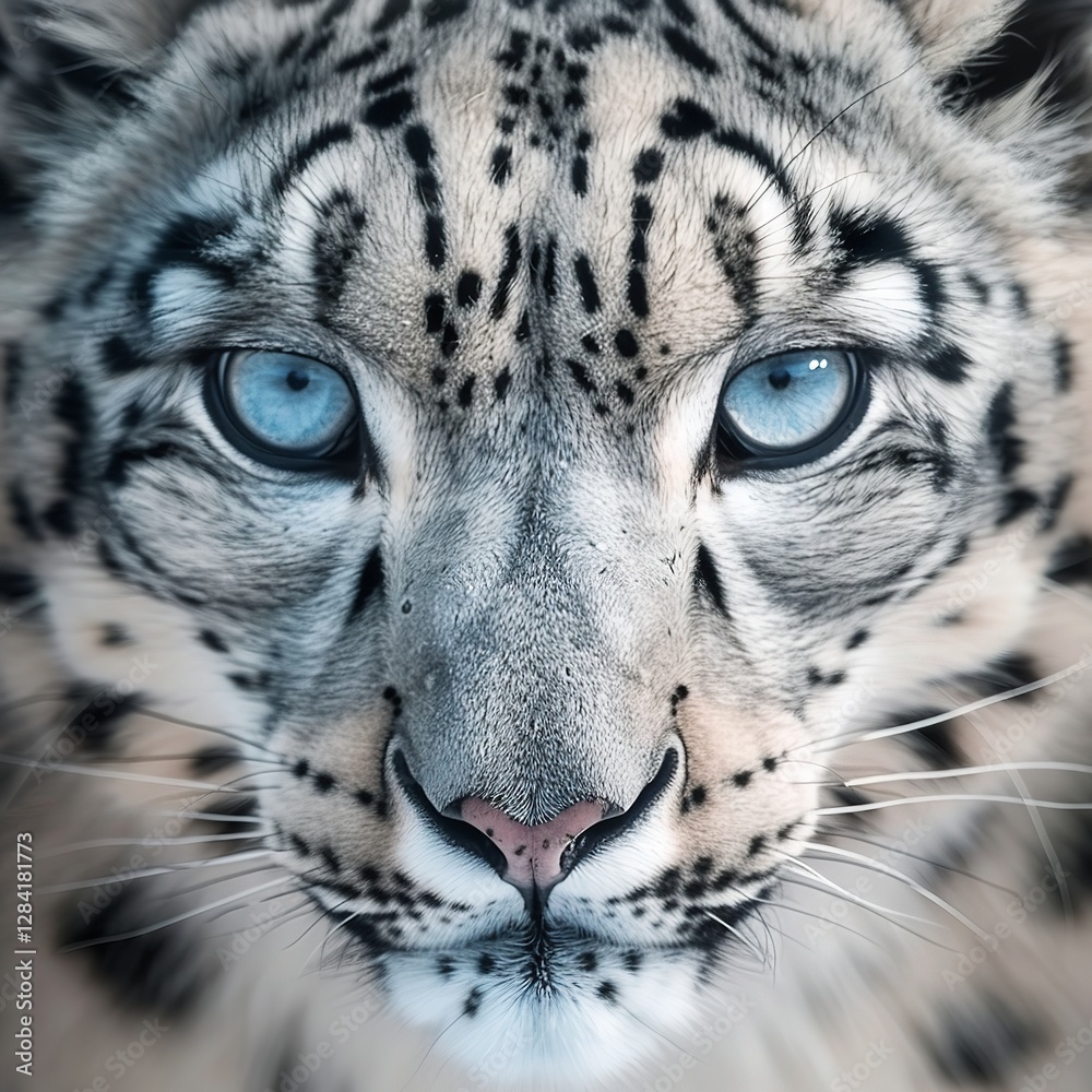 Fototapeta premium Detailed Fur Pattern and Eyes of a Magnificent Snow Leopard in Close-up, Generative AI.