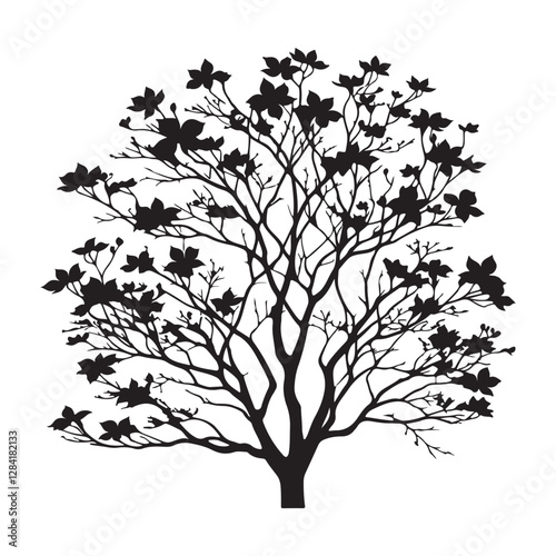 Dogwood Tree Silhouette - Sharp and Defined Floral Design - Spring Blossom Vector - Dogwood Icon
