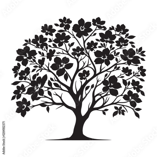 Dogwood Tree Silhouette - Minimalist and Professional Botanical Art - Dogwood Tree Vector - Dogwood Icon
