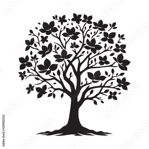 Dogwood Tree Silhouette - Botanical-Inspired Graphics - Simple Dogwood Art - Dogwood Tree Vector - Dogwood Icon

