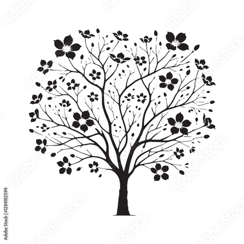 Dogwood Tree Silhouette - Smooth and Elegant Floral Art - Dogwood Tree Vector - Dogwood Icon
