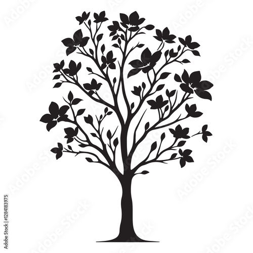 Monochrome Dogwood Tree Silhouette - Simple and Elegant Design - Dogwood Tree Vector - Dogwood Icon
