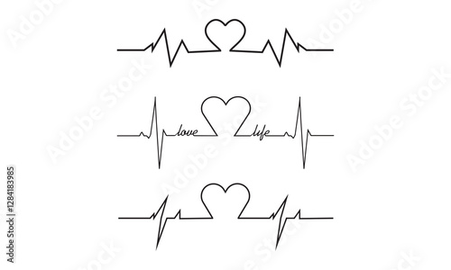 Heart attack love shape line art on white background