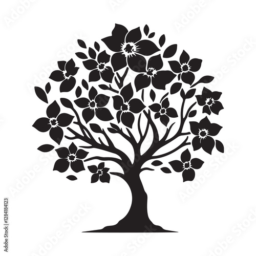 Dogwood Tree Silhouette - High-Resolution Botanical Graphic - Springtime Blossom Vector - Dogwood Icon
