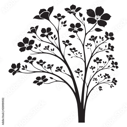 Dogwood Tree Silhouette - Hand-Drawn Nature Illustration - Spring Bloom Vector - Dogwood Tree Outline - Dogwood Icon
