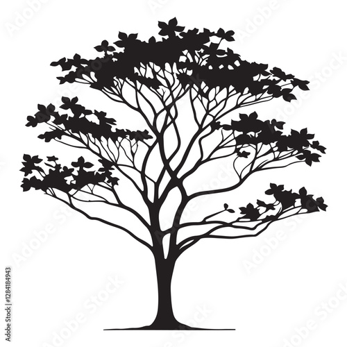 Dogwood Tree Silhouette - Delicate Blossom Illustration - Artistic Dogwood Design - Dogwood Tree Vector - Dogwood Icon
