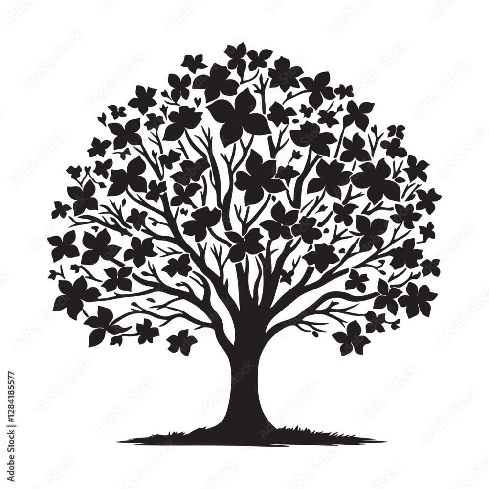 Obraz premium Minimalist Dogwood Tree Silhouette - Elegant Dogwood Drawing - Dogwood Tree Vector - Artistic Dogwood Illustration - Dogwood Icon 
