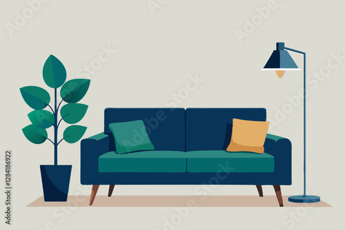 blue sofa in a room
