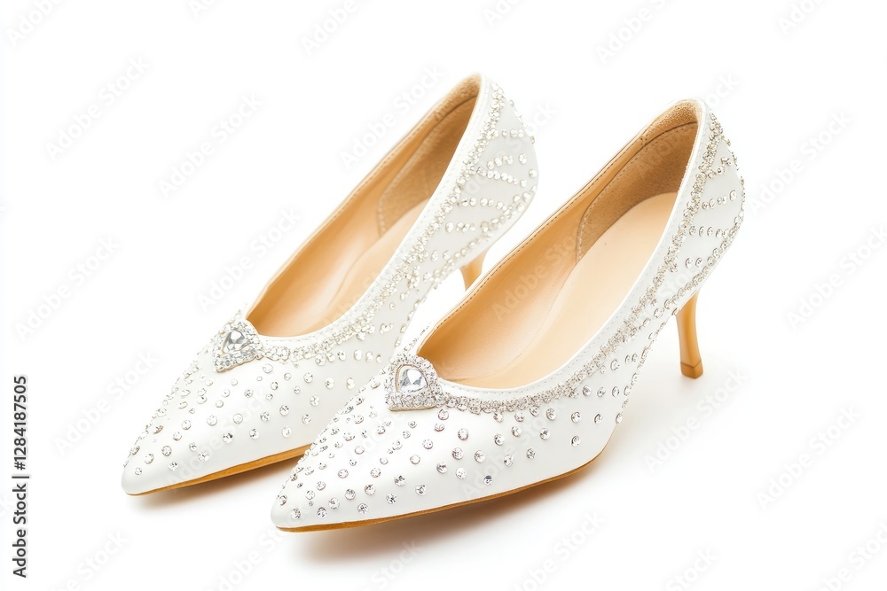 Obraz premium Elegant White High Heels Adorned With Sparkling Crystals