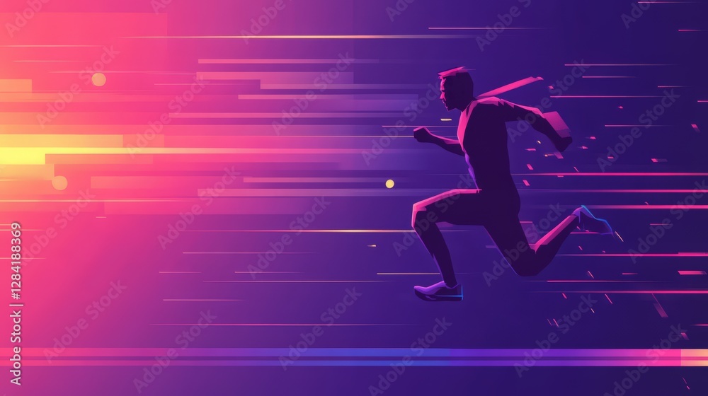 Pixel Art Silhouette of Man Running with Motion Lines in Retro Style Pixel Art Silhouette of Man Running with Motion Lines in Retro Style