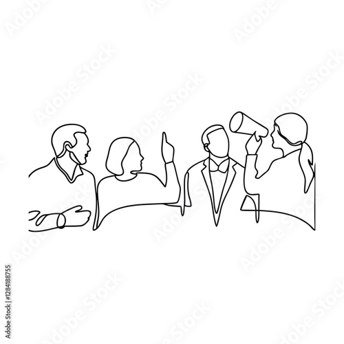 Continuous Line Drawing Meeting, Discussion, Presentation, Audience, Speaker, Communication, Feedbac