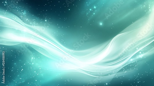 Dynamic aurora layers in aquamarine and shimmering white plain background