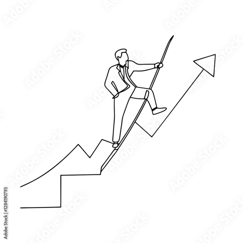 Businessman Climbing Growth Chart Success, Ambition, Progress, Ascend, Achievement