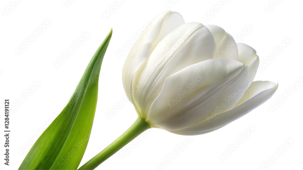 Simple White Tulip Flower with Soft Smooth Petals on a Transparent Background Simple White Tulip Flower with Soft Smooth Petals on a Transparent Background