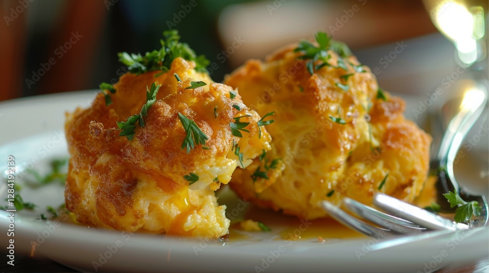 Golden Baked Egg Muffin Bites With Herbs On A Plate For Brunch Breakfast Or Morning Meal Golden Baked Egg Muffin Bites With Herbs On A Plate For Brunch Breakfast Or Morning Meal