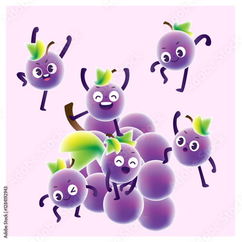 This picture features the red-purple grape gang characters
