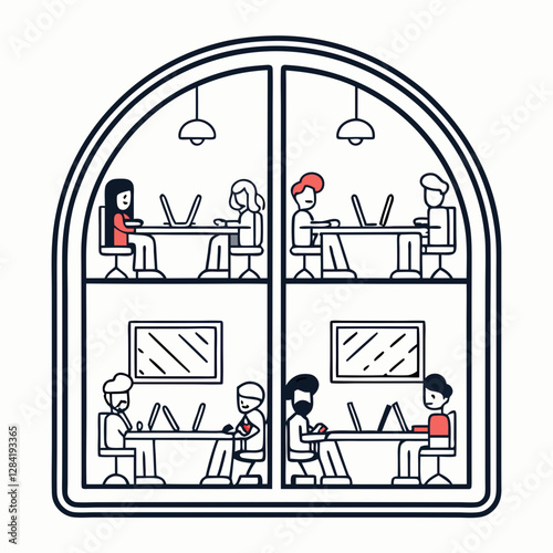 Modern Office Workspace with Diverse Team Working – Vector Illustration