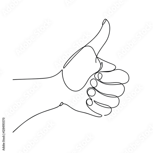 Single Line Drawing Thumbs Up Hand Gesture Positive Approval