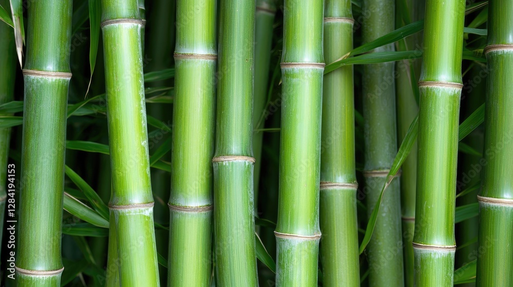 Obraz premium Close-up view of vibrant green bamboo stalks. Natural background. Ideal for nature, health, or sustainability themes