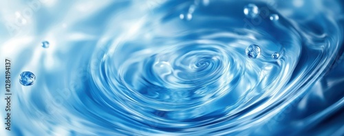 Swirling blue water with droplets creating a vortex effect