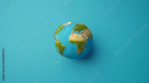 Miniature Earth Globe on Vibrant Blue Background AI Generated