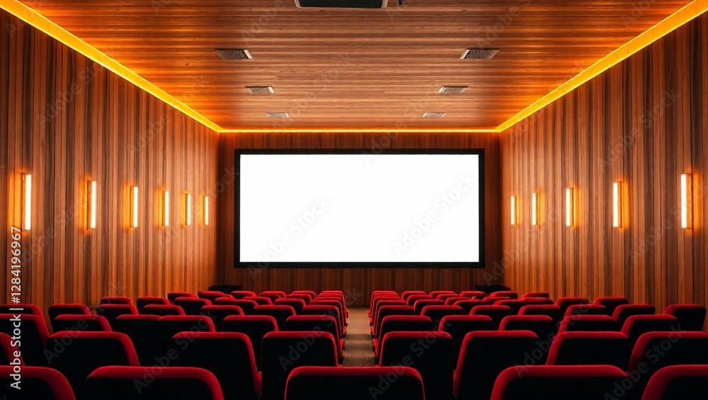 Obraz premium Modern Empty Movie Theater with Red Seats and Blank Screen