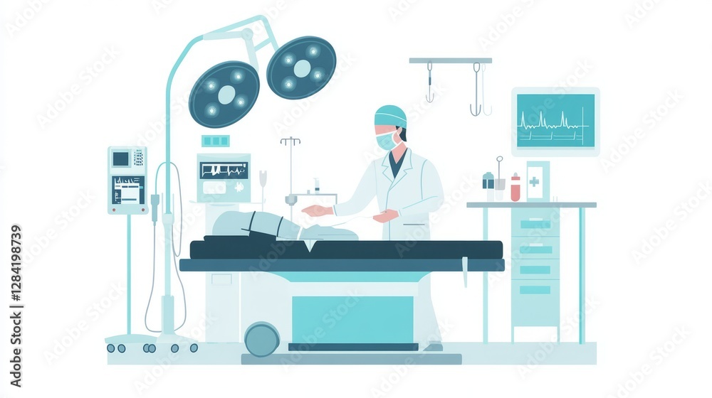 Surgeon Performing a Procedure in a Modern Operating Room Surgeon Performing a Procedure in a Modern Operating Room