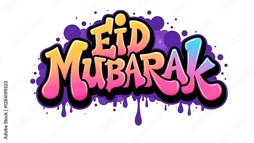 Fototapeta premium Eid Mubarak: Colorful Graffiti Style Text Art