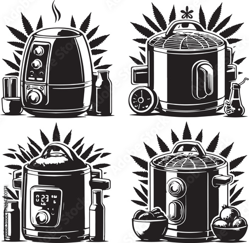 Black Color Air fryer Silhouette Vector Illustration design, Solid White Background