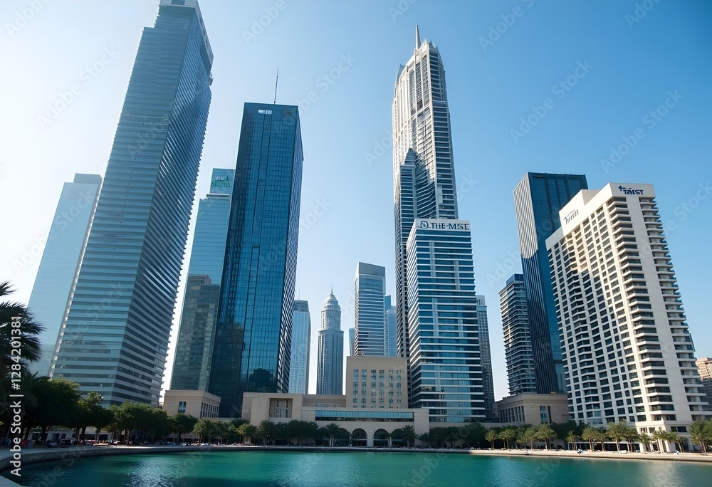 Naklejka premium Observing Modern Architectural Marvels in Financial Districts