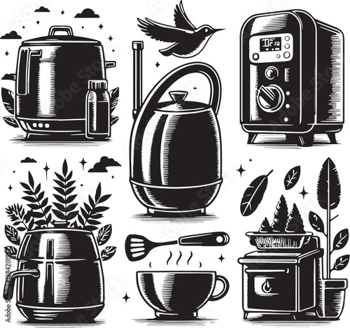 Black Color Air fryer Silhouette Vector Illustration design, Solid White Background