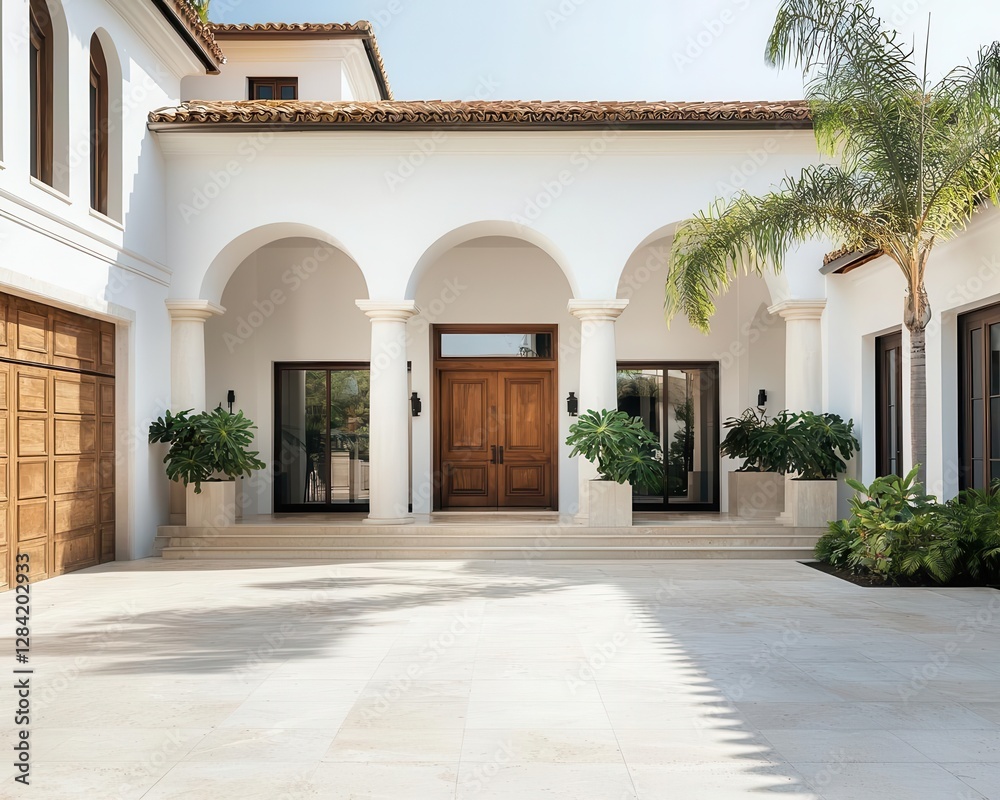 Naklejka premium Elegant Mediterraneanstyle luxury villa, Residential Real Estate Luxury Properties Housing Demand, classic coastal architecture