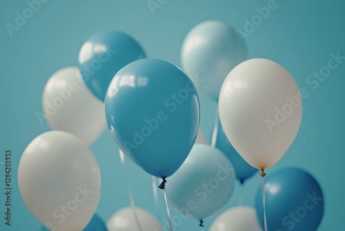 Colorful Balloons Floating Against a Bright Blue Sky on a Sunny Day With a Fe...