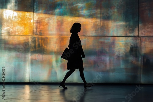 Silhouette of a Woman Standing Against a Lit Background in an Urban Setting