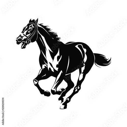 A silhouette of a running horse, racehorse silhouette	