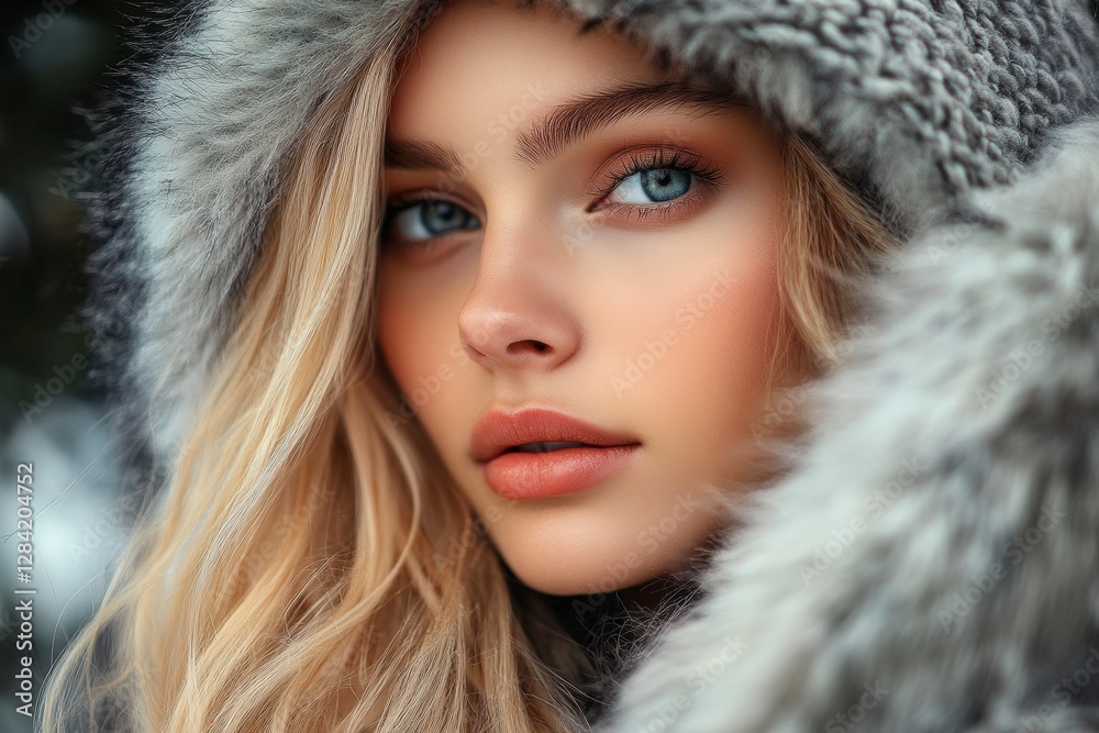 Beautiful young woman in winter fur hood Beautiful young woman in winter fur hood