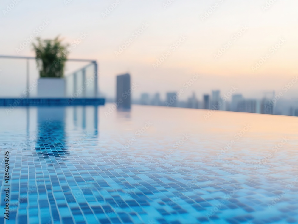 Fototapeta premium Rooftop infinity pool on a luxury penthouse, Residential Real Estate Luxury Properties Housing Demand, highend urban living