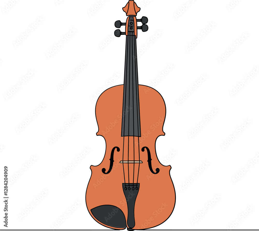 Fototapeta premium A detailed vector illustration of a classic wooden violin standing elegantly against a plain white background showcasing its curves and fine craftsmanship in vector art
