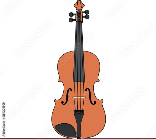 A detailed vector illustration of a classic wooden violin standing elegantly against a plain white background showcasing its curves and fine craftsmanship in vector art