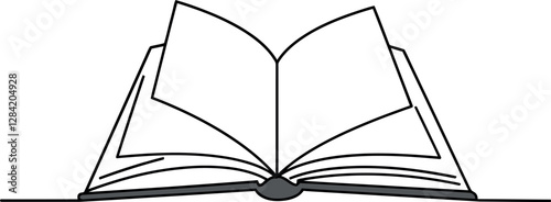 Open book with detailed pages displayed in a minimalistic flat design showcasing knowledge and creativity in vector art