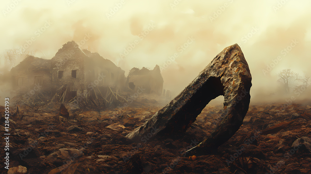 Prehistoric tool. Foggy Ghost-Infested Town. Illustration Prehistoric tool. Foggy Ghost-Infested Town. Illustration
