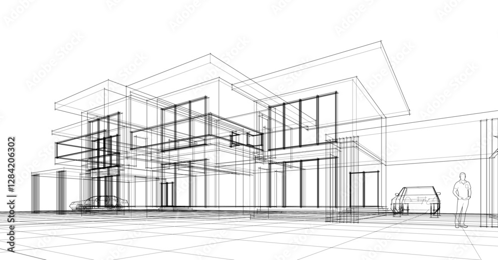 modern house sketch 3d illustration	
