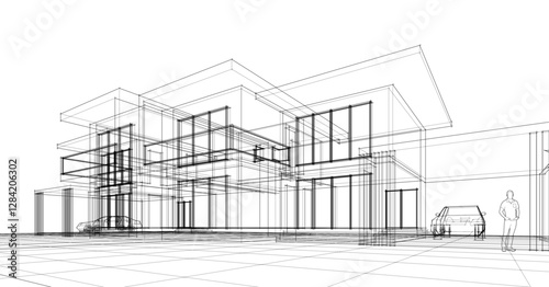 modern house sketch 3d illustration	
