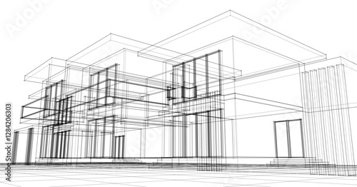 modern house sketch 3d illustration	
