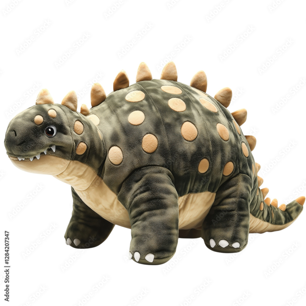 Fototapeta premium Soft and cuddly ankylosaurus plush toy with brown and beige tones, featuring adorable spikes. Ideal for kids, dinosaur lovers, and cozy hugs.