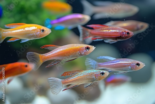 Colorful Freshwater Fish Swimming Freely in a Vibrant Aquarium Environment